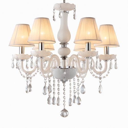 Lustre en cristal chandelier avec abat-jour tissu - vue 2 sur 3