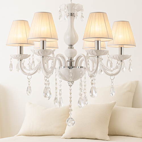 Lustre en cristal chandelier avec abat-jour tissu - vue 3 sur 3