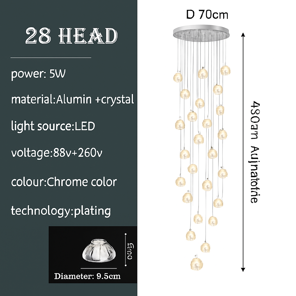 lustre en cristal design luxueux pour escalier colimaçon moderne - vue 12 sur 16