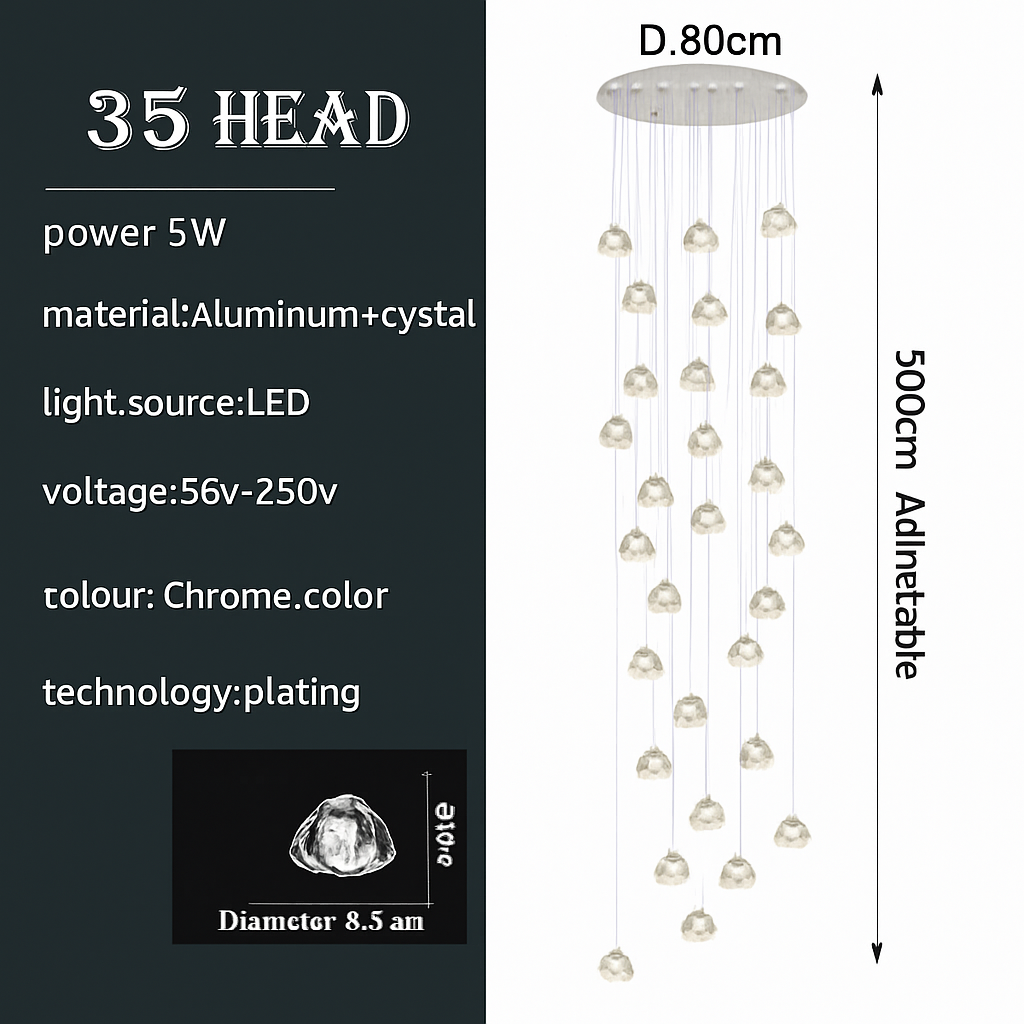 lustre en cristal design luxueux pour escalier colimaçon moderne - vue 10 sur 16