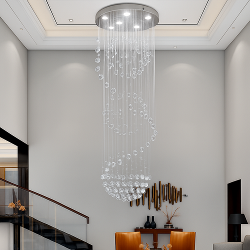 lustre 	 en cristal moderne led boule spirale goutte de pluie k9 - vue 2 sur 4
