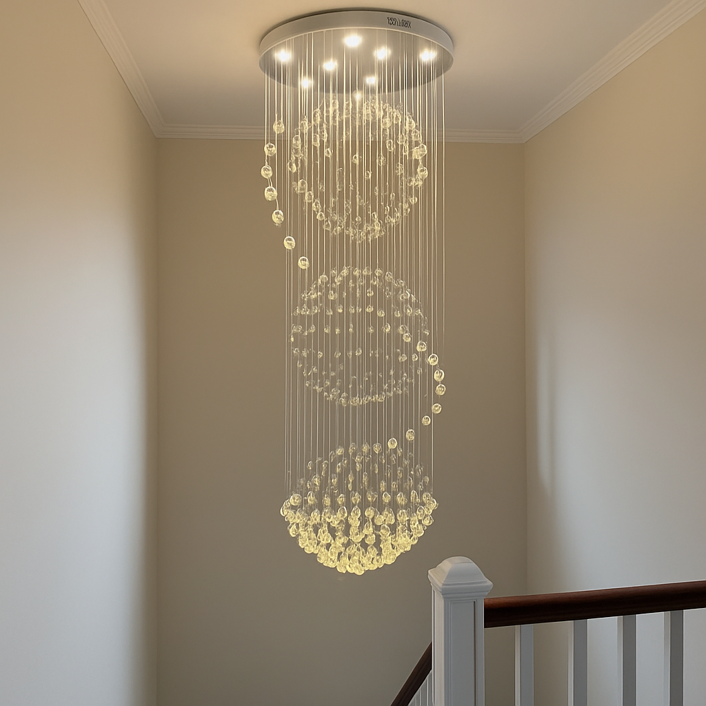lustre 	 en cristal moderne led boule spirale goutte de pluie k9 - vue 3 sur 4