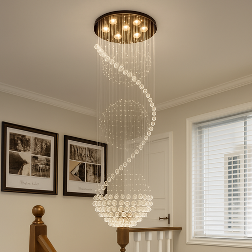 lustre 	 en cristal moderne led boule spirale goutte de pluie k9 - vue 4 sur 4