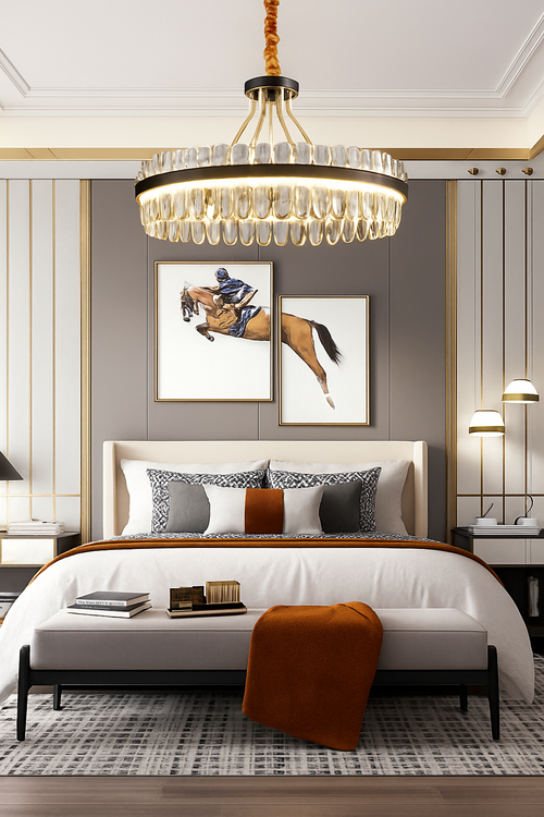 lustre en cuir led cristal luxueux rond suspendu moderne - vue 5 sur 24