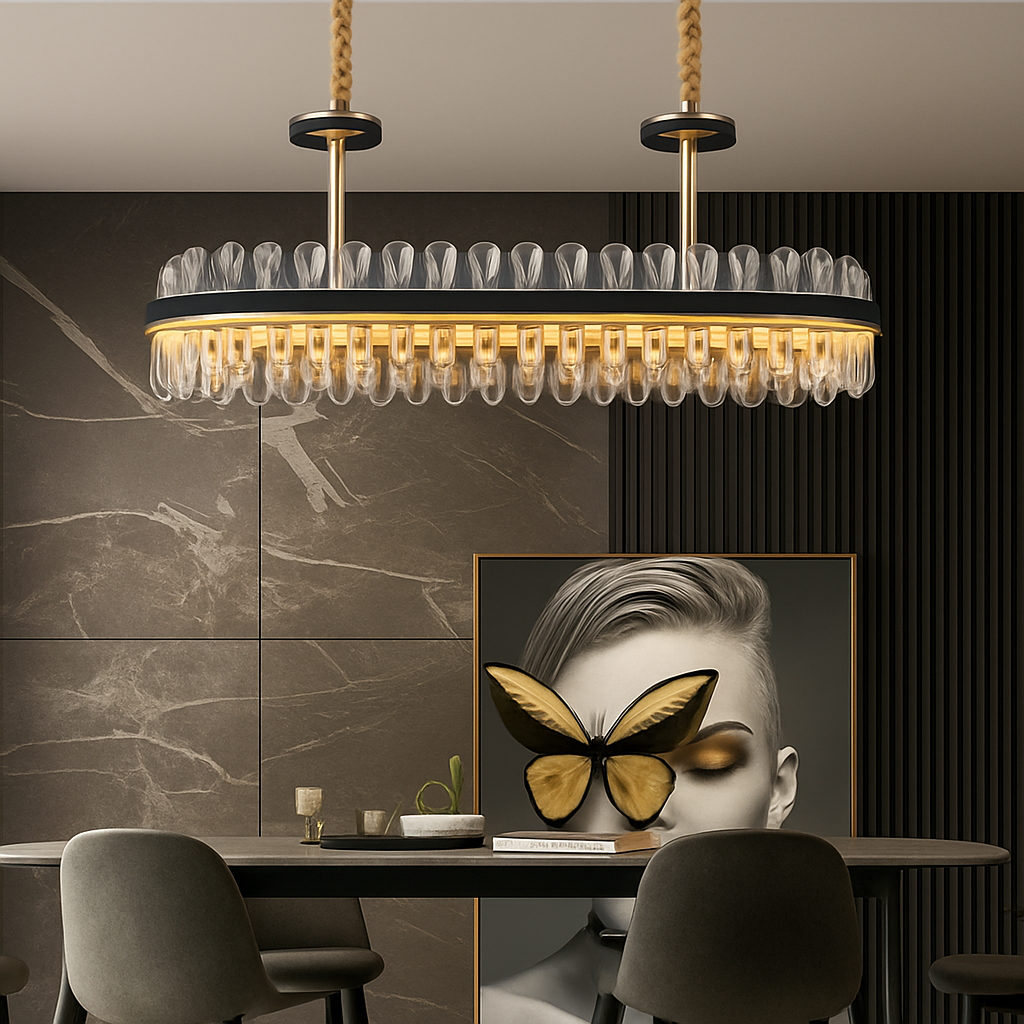 lustre en cuir led cristal luxueux rond suspendu moderne - vue 5 sur 24