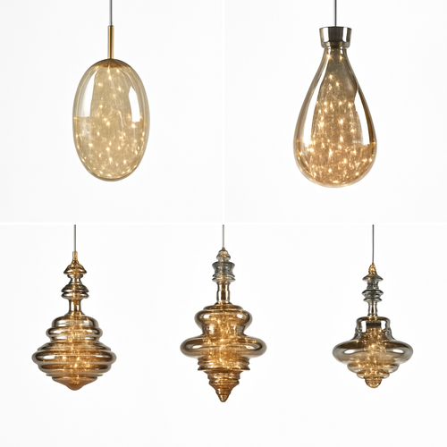 lustre en cuivre moderne avec cristal et éclairage led - vue 5 sur 15