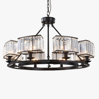 lustre en fer forgé et cristal style rétro industriel