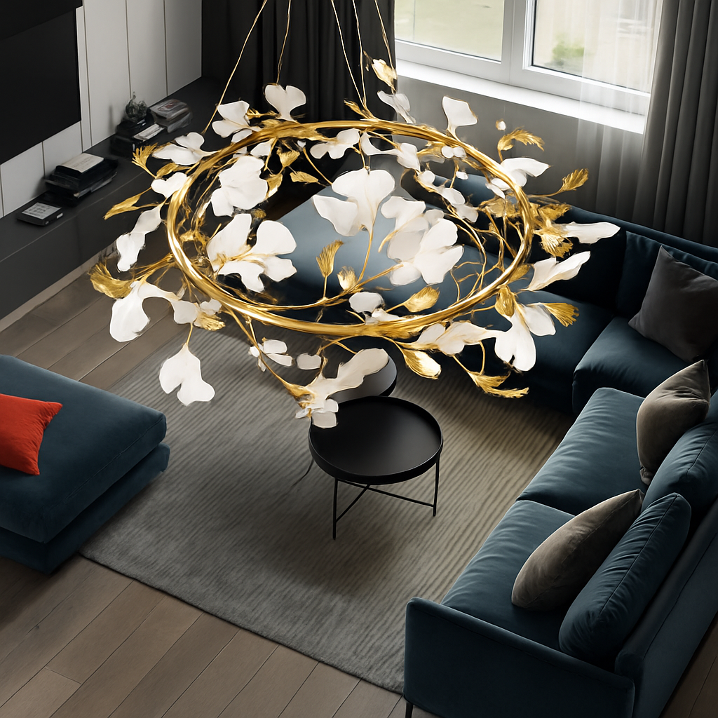 lustre en feuille de ginkgo pour décoration intérieure - vue 4 sur 9