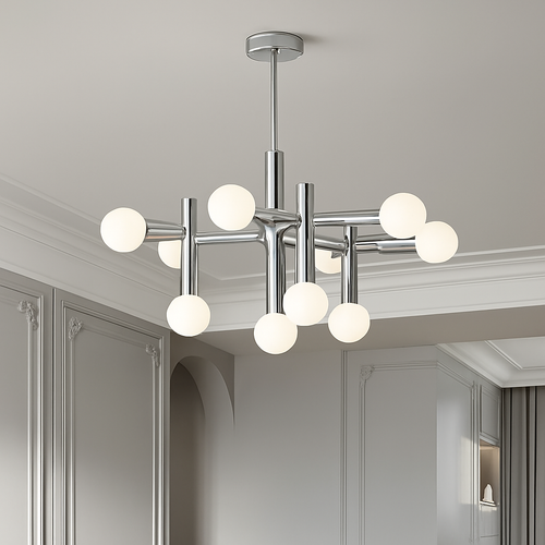 lustre en métal chrome style designer art décor - vue 3 sur 7