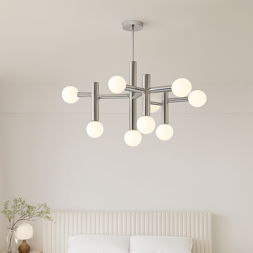 lustre en métal chrome style designer art décor - vue 4 sur 7