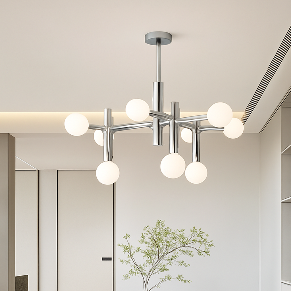 lustre en métal chrome style designer art décor - vue 4 sur 7