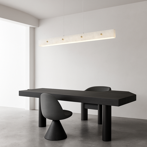 lustre en marbre et acier inoxydable à led dimmable - vue 2 sur 10