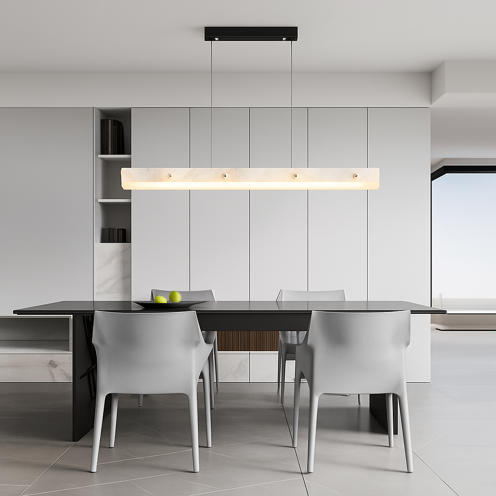 lustre en marbre et acier inoxydable à led dimmable - vue 4 sur 10