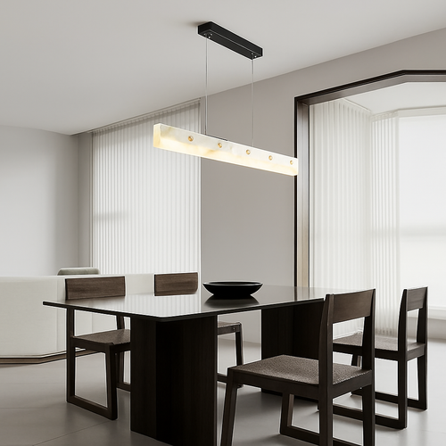 lustre en marbre et acier inoxydable à led dimmable - vue 5 sur 10