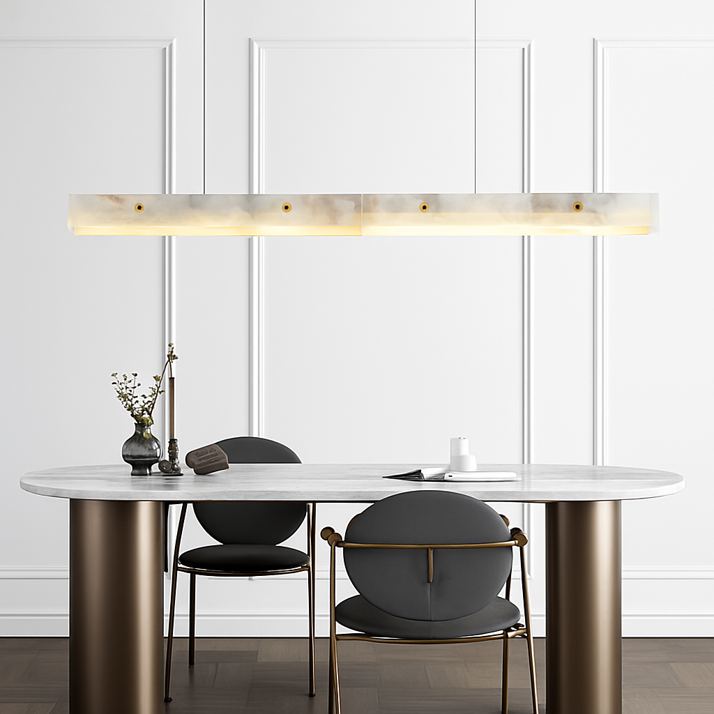 lustre en marbre et acier inoxydable à led dimmable - vue 7 sur 10