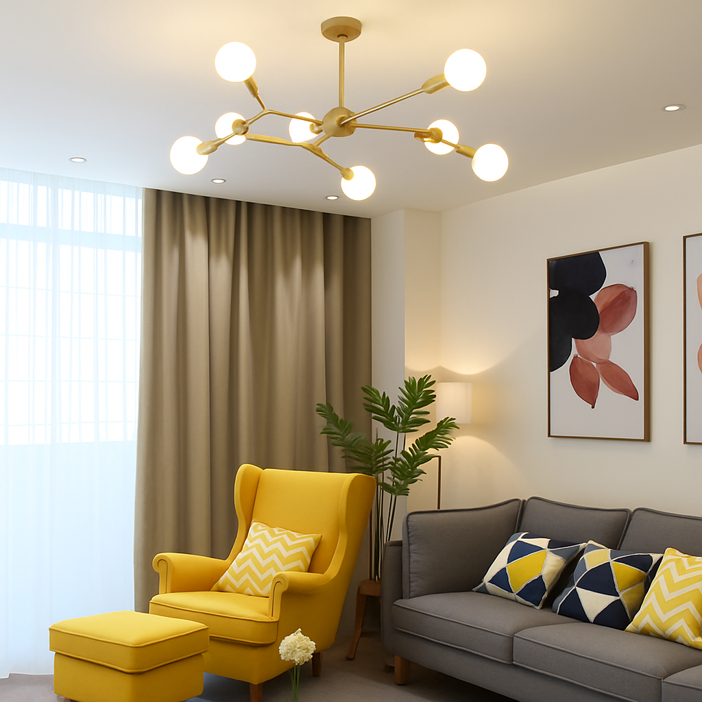Lustre industriel LED avec plusieurs branches métalliques Rally - vue 3 sur 15