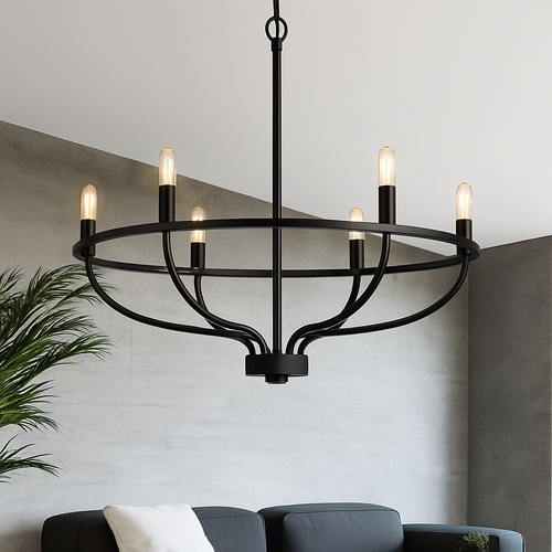 Lustre industriel rétro en fer à 6 têtes - vue 2 sur 8