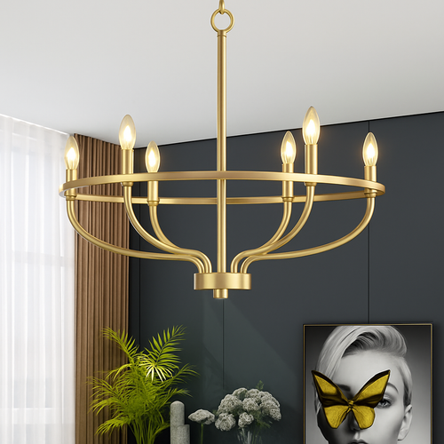 Lustre industriel rétro en fer à 6 têtes - vue 3 sur 8