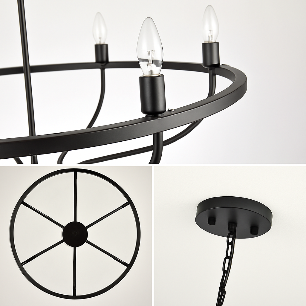 Lustre industriel rétro en fer à 6 têtes - vue 7 sur 8