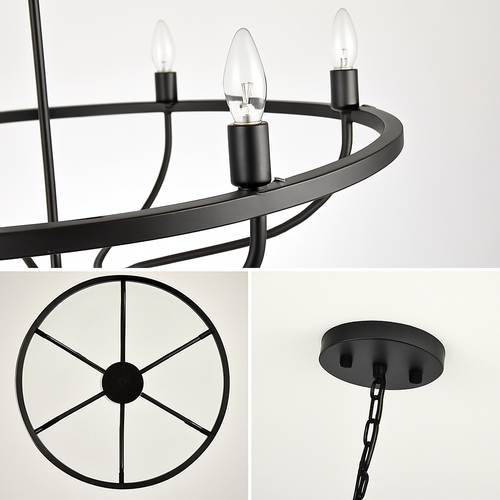 Lustre industriel rétro en fer à 6 têtes - vue 7 sur 8