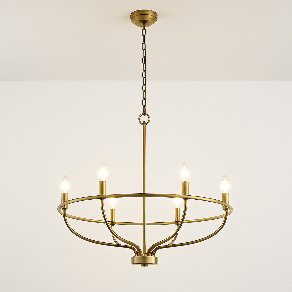 Lustre industriel rétro en fer à 6 têtes - vue 8 sur 8