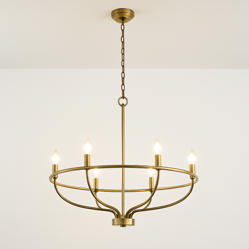 Lustre industriel rétro en fer à 6 têtes - vue 8 sur 8