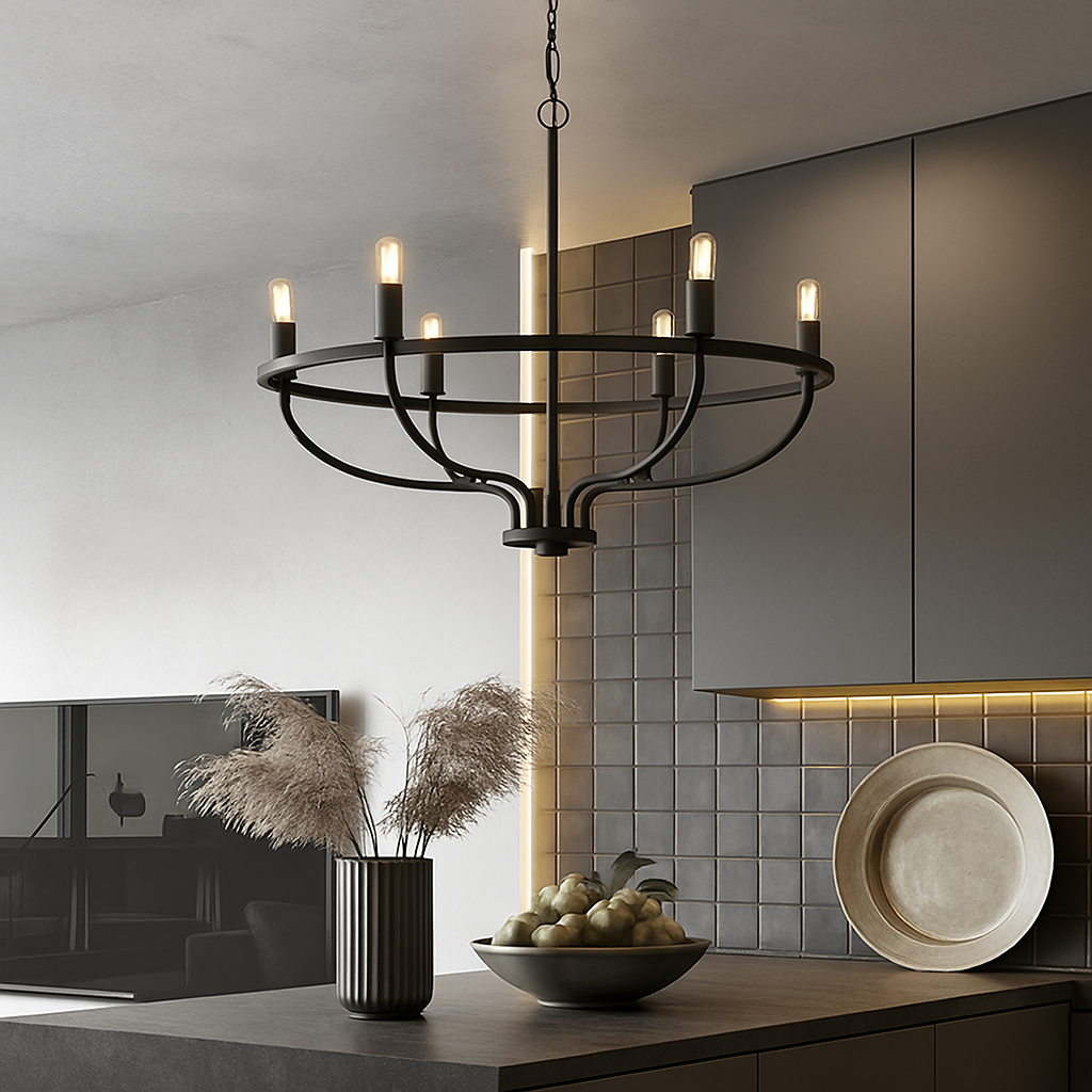 lustre industriel rétro en fer à 6 têtes pour décoration intérieure - vue 5 sur 8