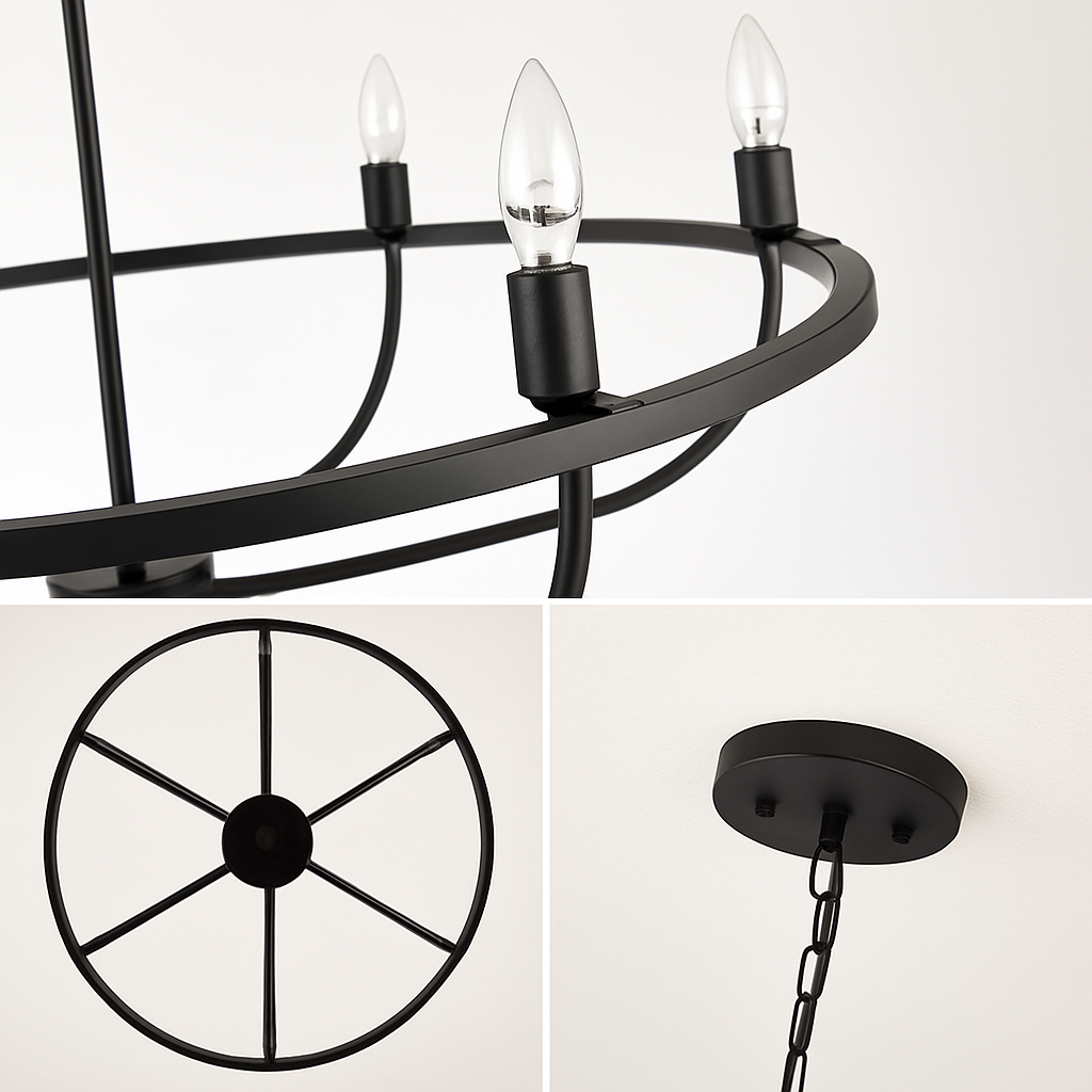 lustre industriel rétro en fer à 6 têtes pour décoration intérieure - vue 7 sur 8