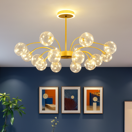 lustre led de luxe en fer avec boules de verre étoilées - vue 2 sur 16