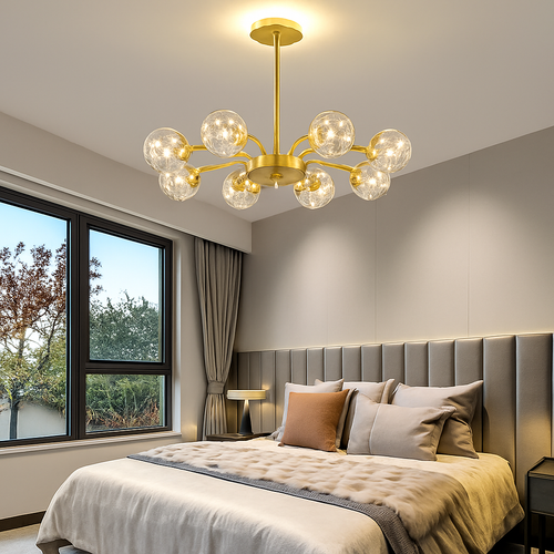 lustre led de luxe en fer avec boules de verre étoilées - vue 4 sur 16