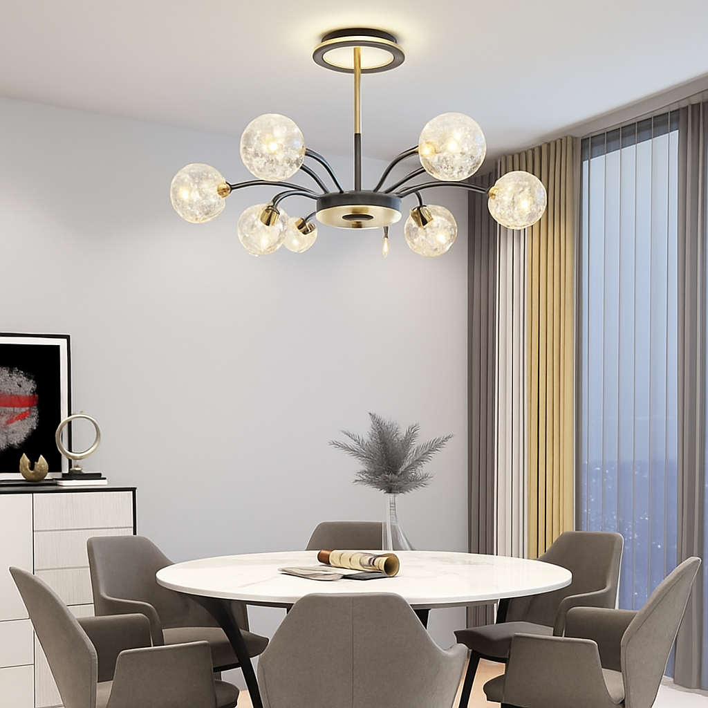 lustre led de luxe en fer avec boules de verre étoilées - vue 4 sur 16