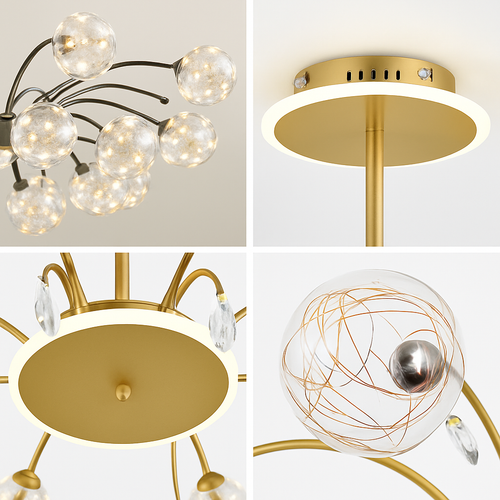 lustre led de luxe en fer avec boules de verre étoilées - vue 7 sur 16