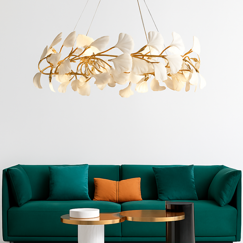 lustre led de luxe moderne en céramique motif ginkgo art villa - vue 4 sur 16