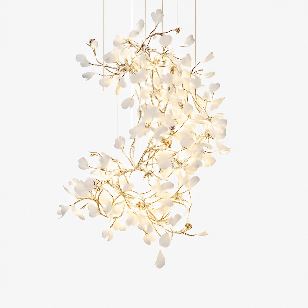 lustre led de luxe moderne en céramique motif ginkgo art villa - vue 6 sur 16