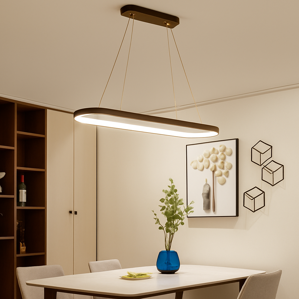 Lustre LED design suspendu en arrondi aluminium - vue 2 sur 6