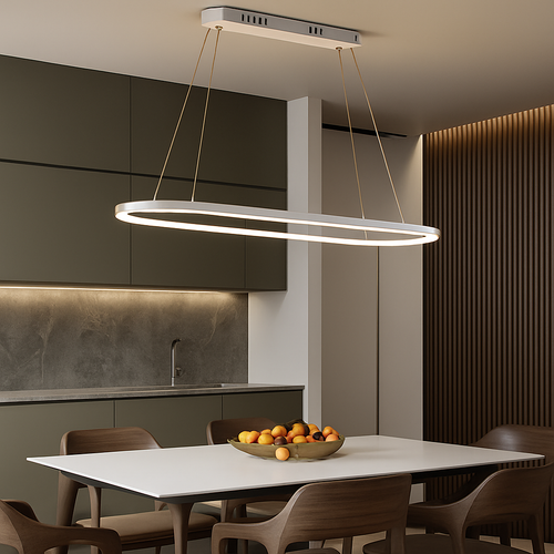 Lustre LED design suspendu en arrondi aluminium - vue 3 sur 6