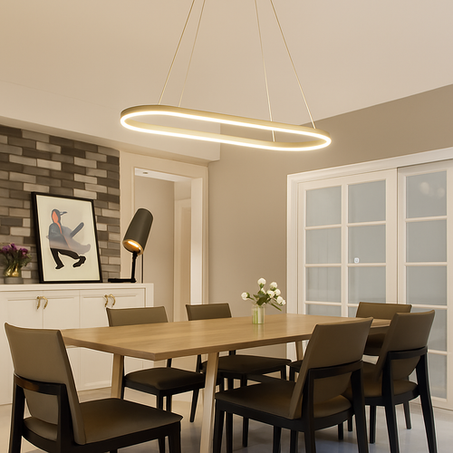 Lustre LED design suspendu en arrondi aluminium - vue 4 sur 6