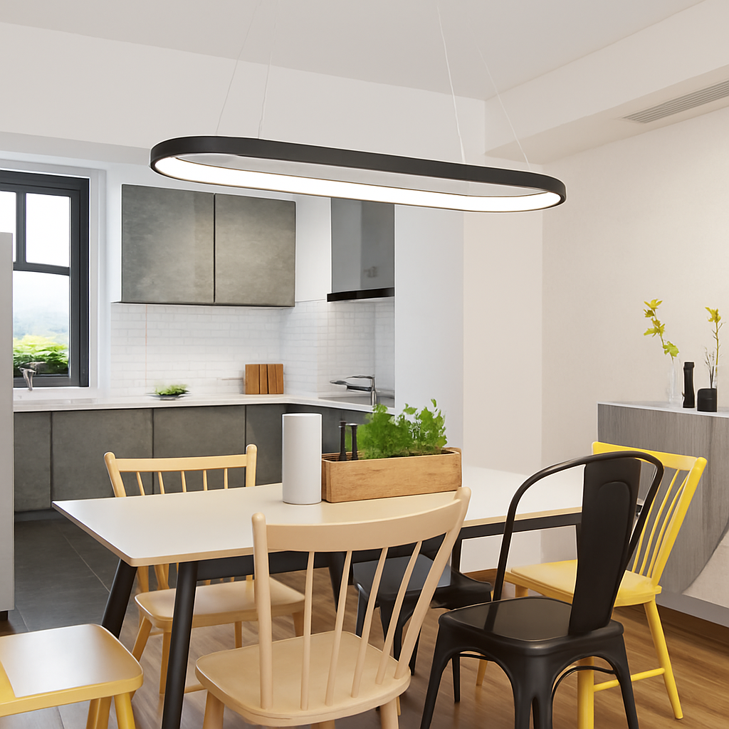 Lustre LED design suspendu en arrondi aluminium - vue 5 sur 6