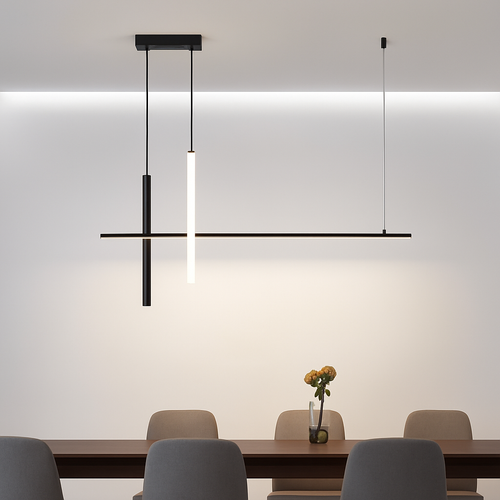 Lustre led dimmable noir minimaliste moderne - vue 2 sur 12