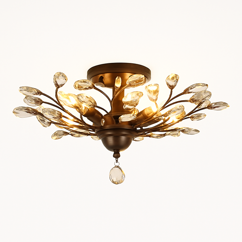 Lustre LED en cristal doré à feuilles - vue 12 sur 11