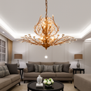 Lustre LED en cristal doré à feuilles