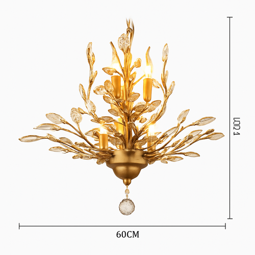 Lustre LED en cristal doré à feuilles - vue 5 sur 11