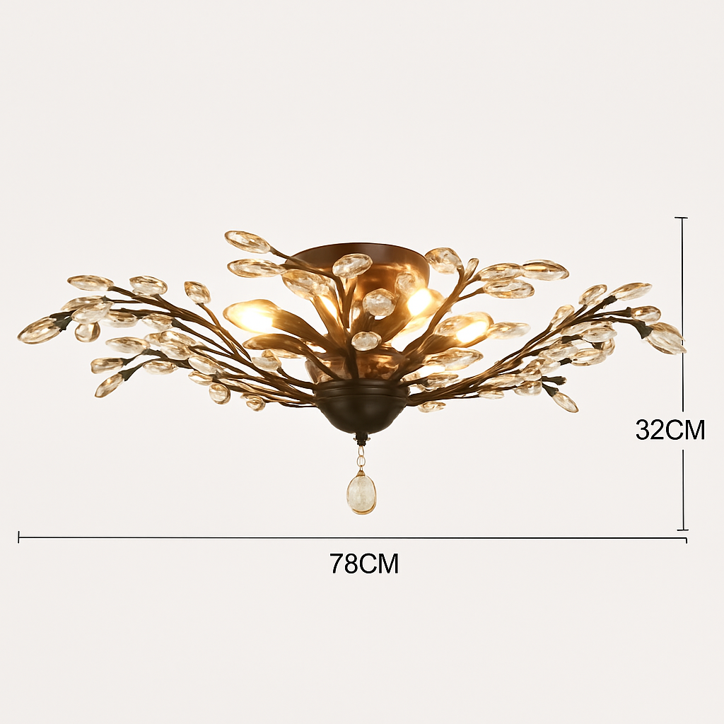 Lustre LED en cristal doré à feuilles - vue 6 sur 11