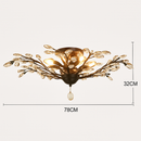 Lustre LED en cristal doré à feuilles