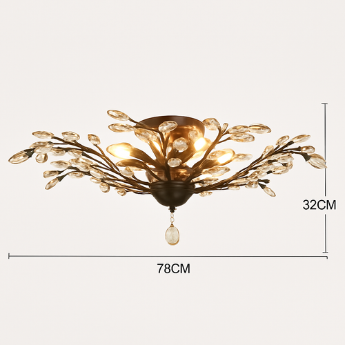 Lustre LED en cristal doré à feuilles - vue 7 sur 11