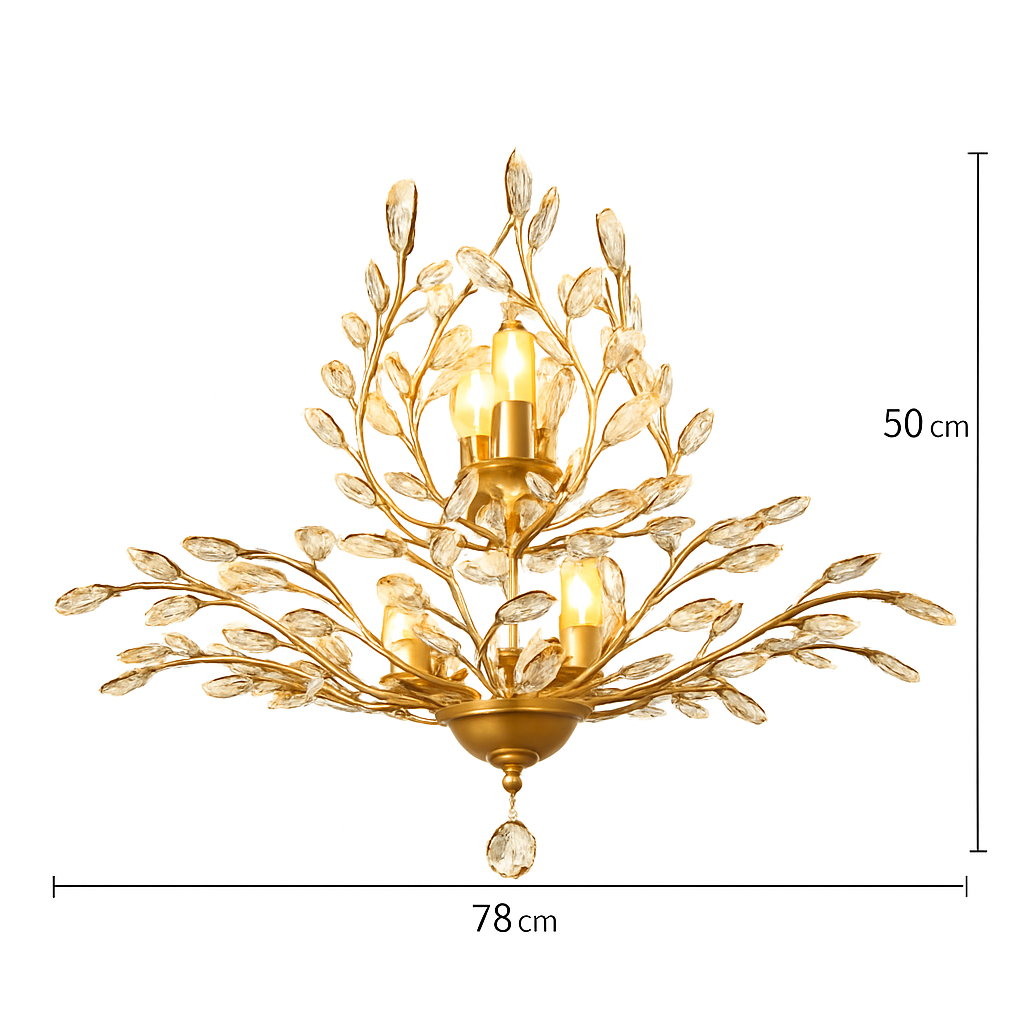 Lustre LED en cristal doré à feuilles - vue 7 sur 11