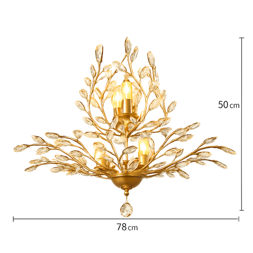 Lustre LED en cristal doré à feuilles - vue 8 sur 11