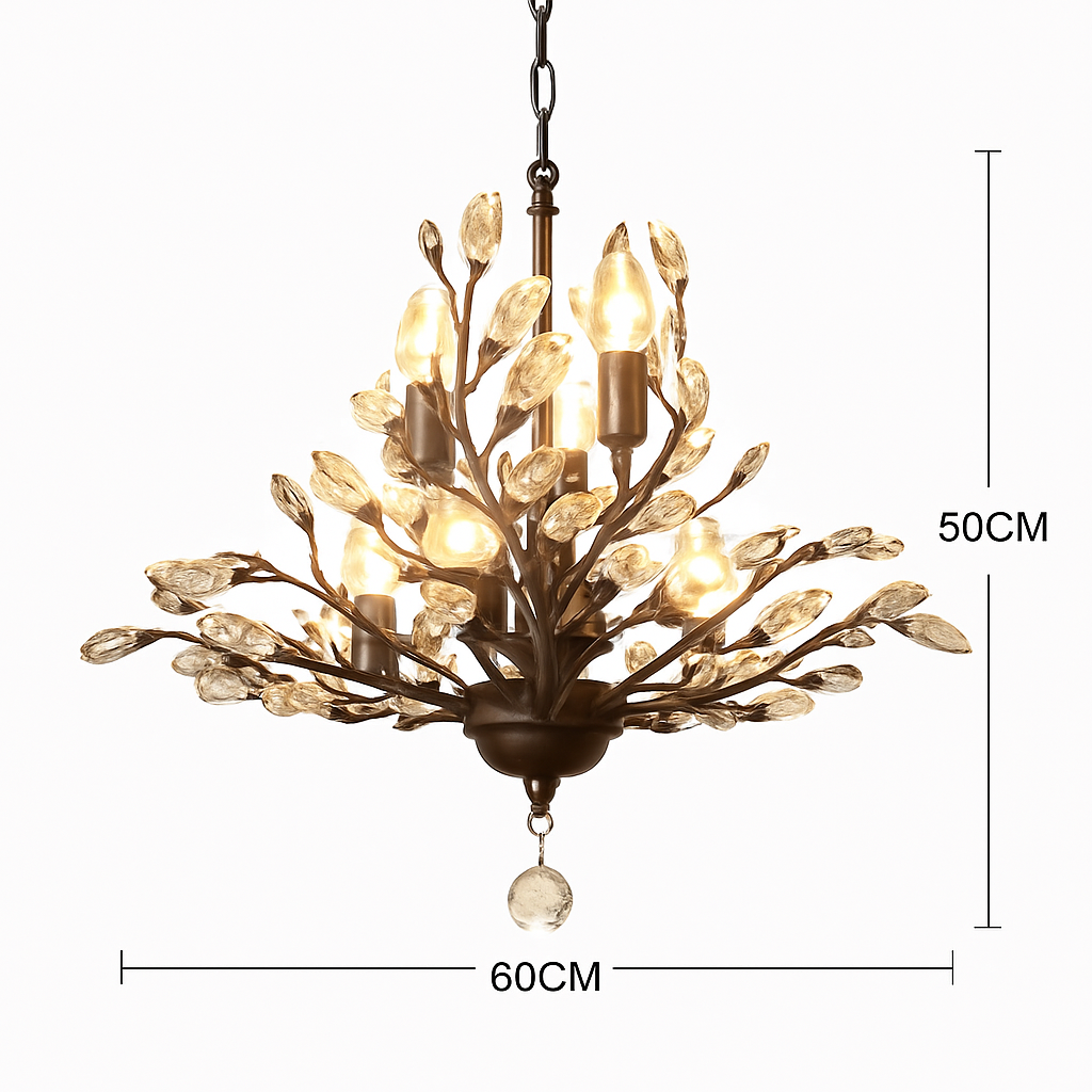 Lustre LED en cristal doré à feuilles - vue 9 sur 11