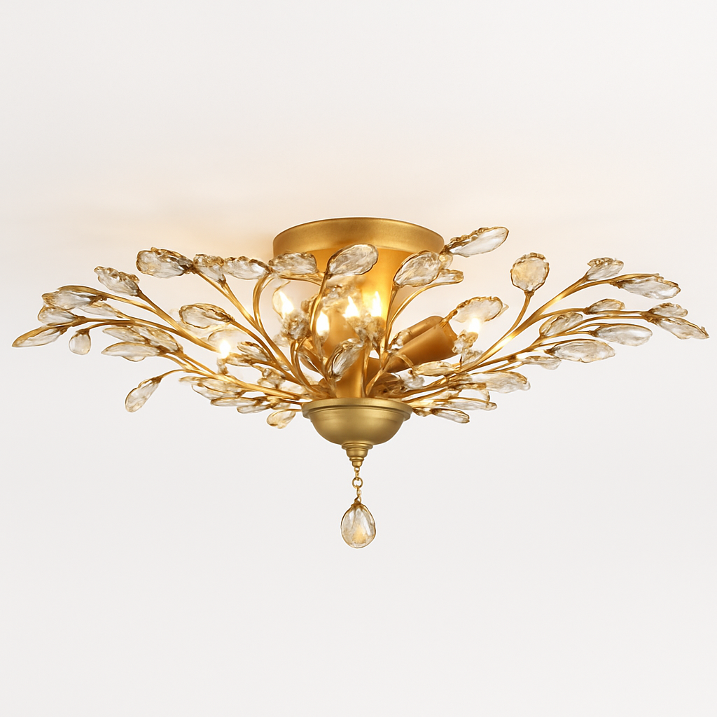 Lustre LED en cristal doré à feuilles - vue 10 sur 11