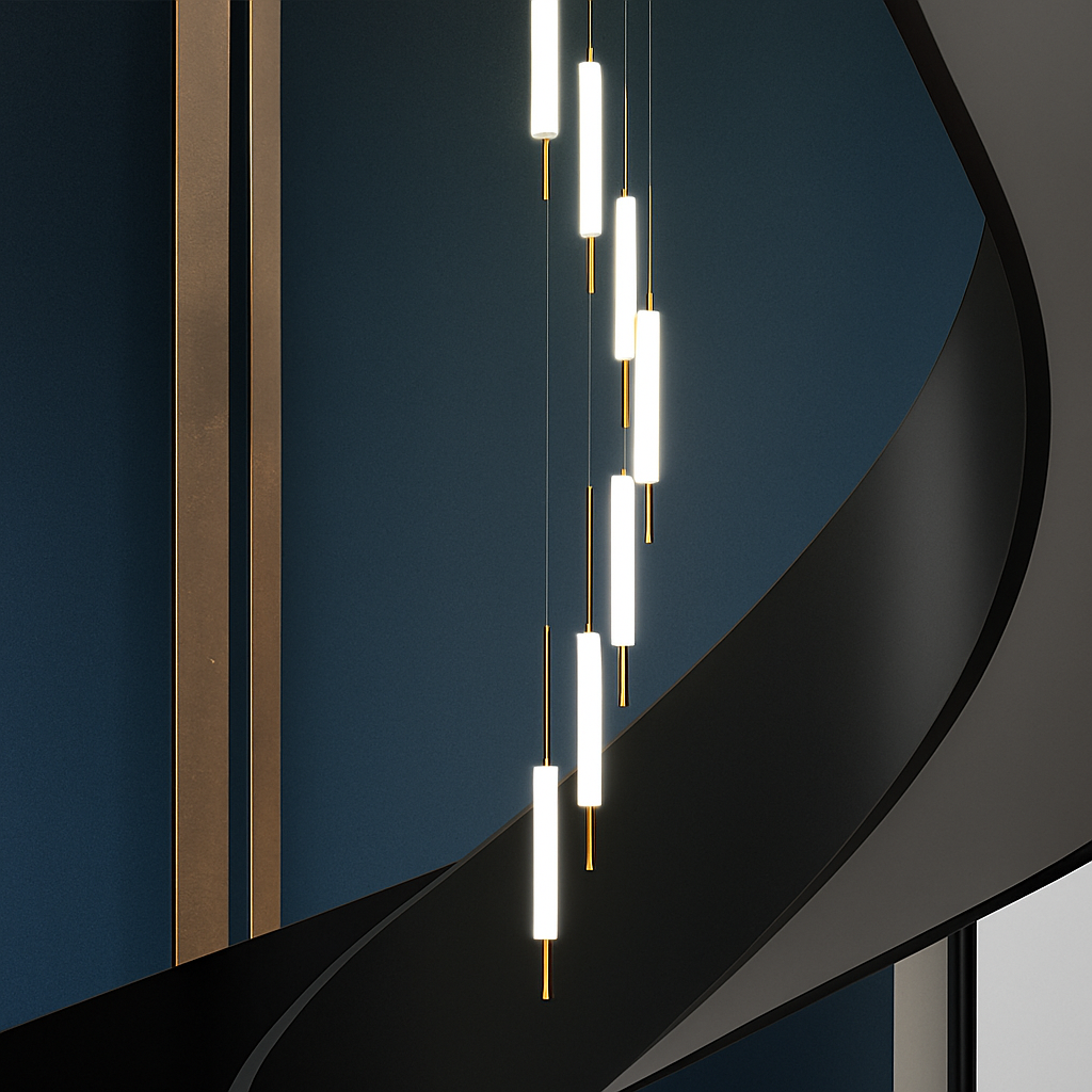 lustre led ligne longue moderne suspension villa luxe éclairage - vue 4 sur 24